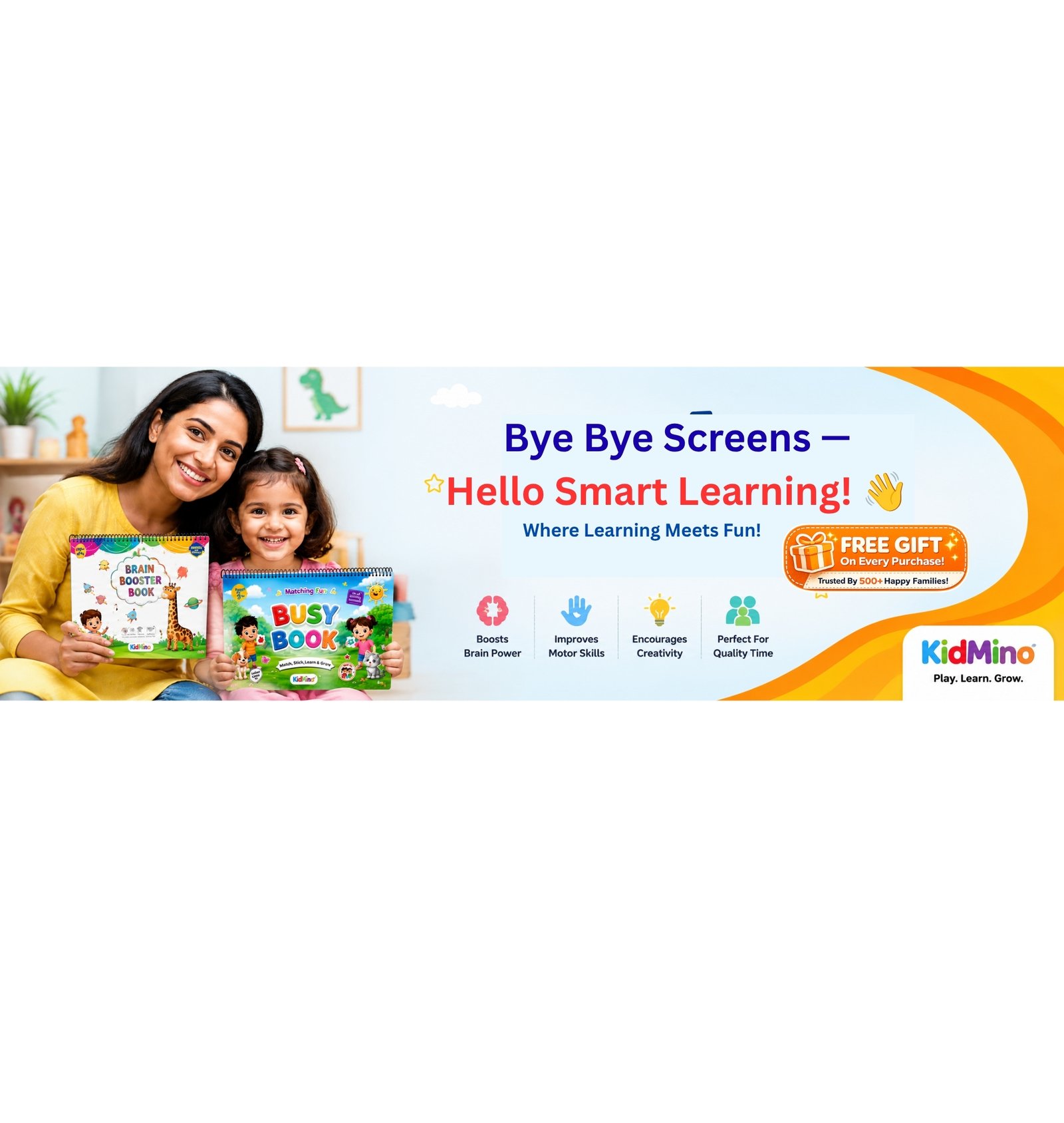 Watch Your Child Learn, Laugh and Grow with KidMino educational books for kids,kids learning books”, “educational books for children”, “activity books for kids, busy book